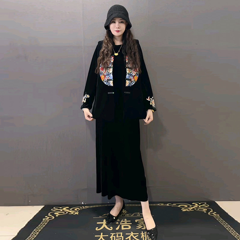 新中式大码女装刺绣袖口连衣裙2026春季新款盘扣马甲胖MM显瘦马夹,女装/女士精品,大码连衣裙,淘宝优惠券,粉丝福利购,淘宝优惠卷