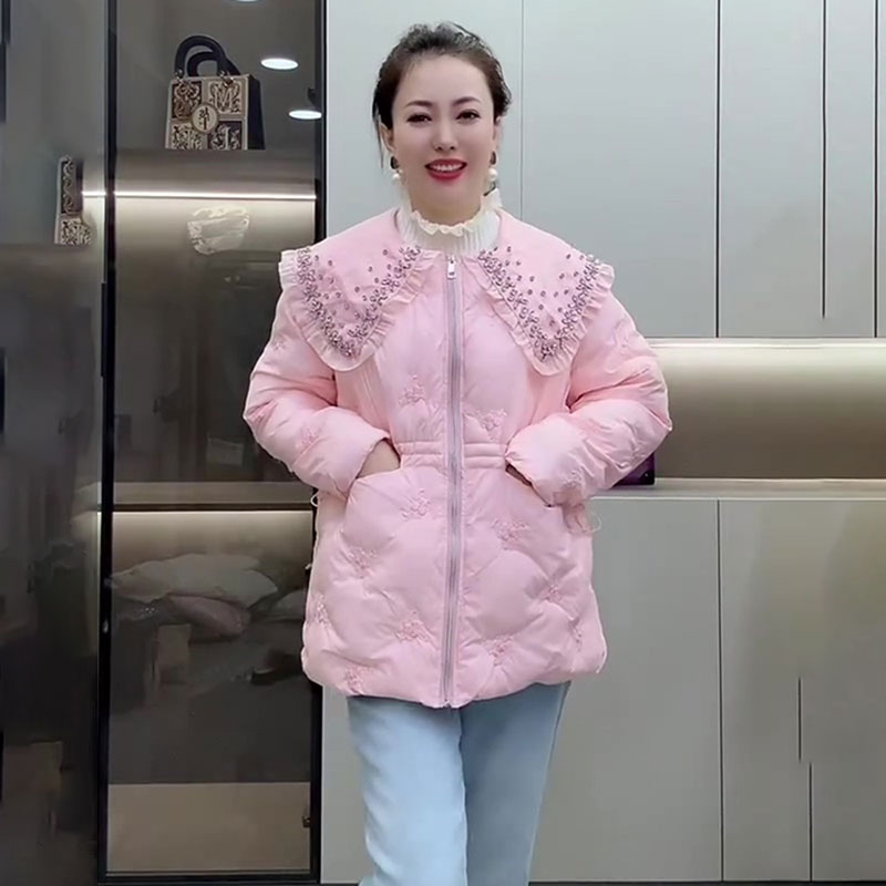 钻娃娃领唯美羽绒棉棉服大码外套