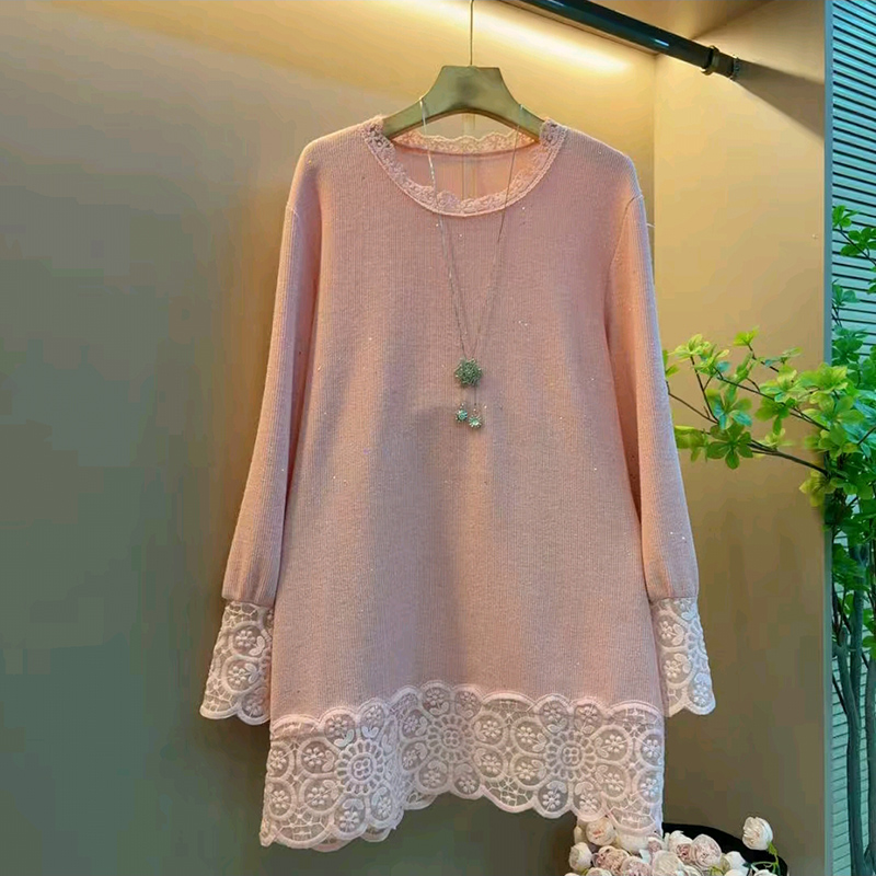 蕾丝拼接大码女装时尚撒星小衫