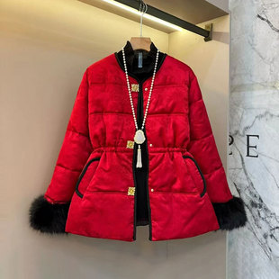 上衣冬季 女装 棉袄遮肉潮 轻奢洋气拼接气质重工夹棉外套大码 新中式