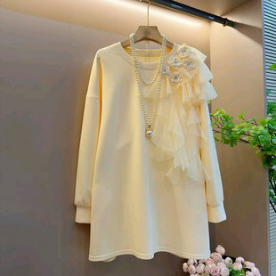 女装 花朵网纱宽松气质百搭上衣大码 秋 欧货时尚 微胖女神风2025新款