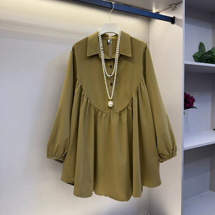 女装 宽松洋气减龄百搭遮肉衬衫 2025春季 绿色韩版 新款 胖妹妹大码