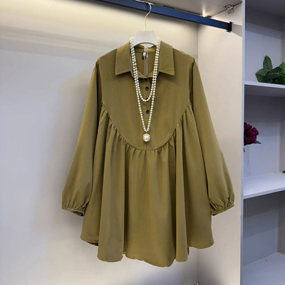 2025春新款绿色韩版宽松遮肉衬衫