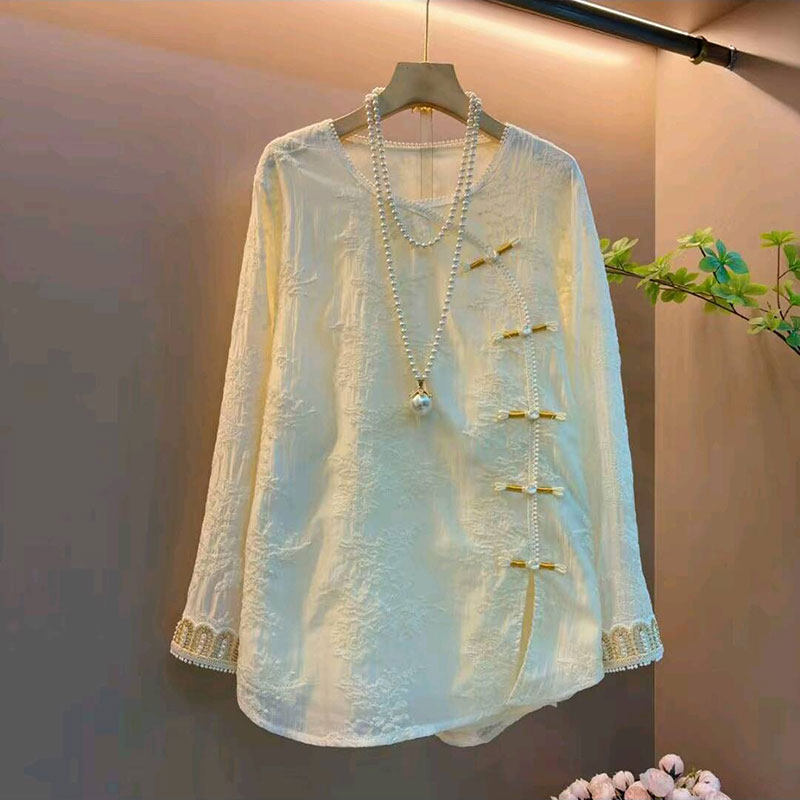 2026春季新款新中式斜襟盘扣提花刺绣大衫大码女装胖mm遮肉上衣女,女装/女士精品,大码内搭,淘宝优惠券,粉丝福利购,淘宝优惠卷