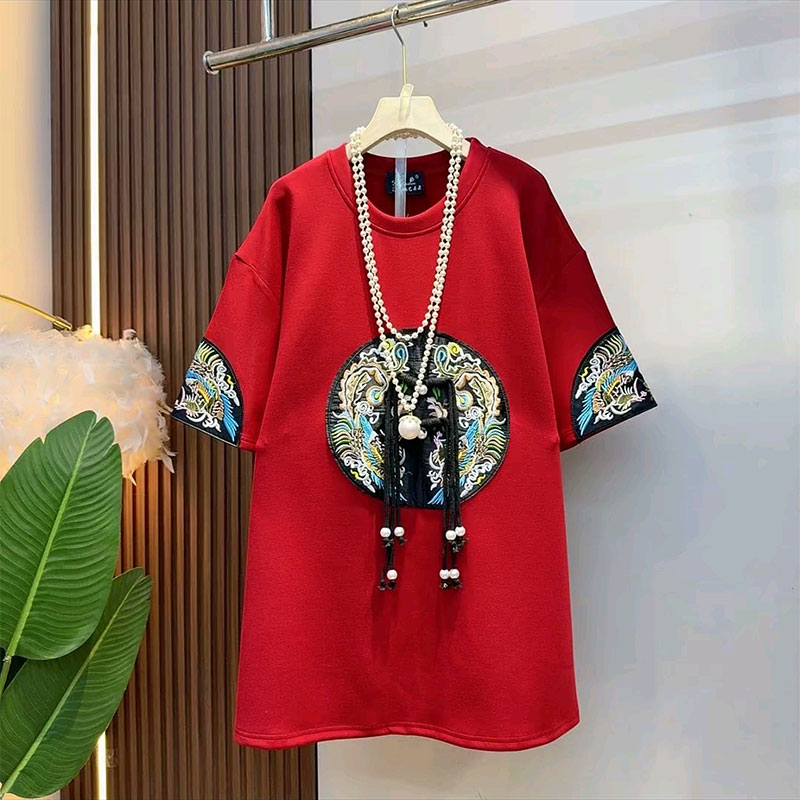 流苏T恤重工刺绣短袖上衣