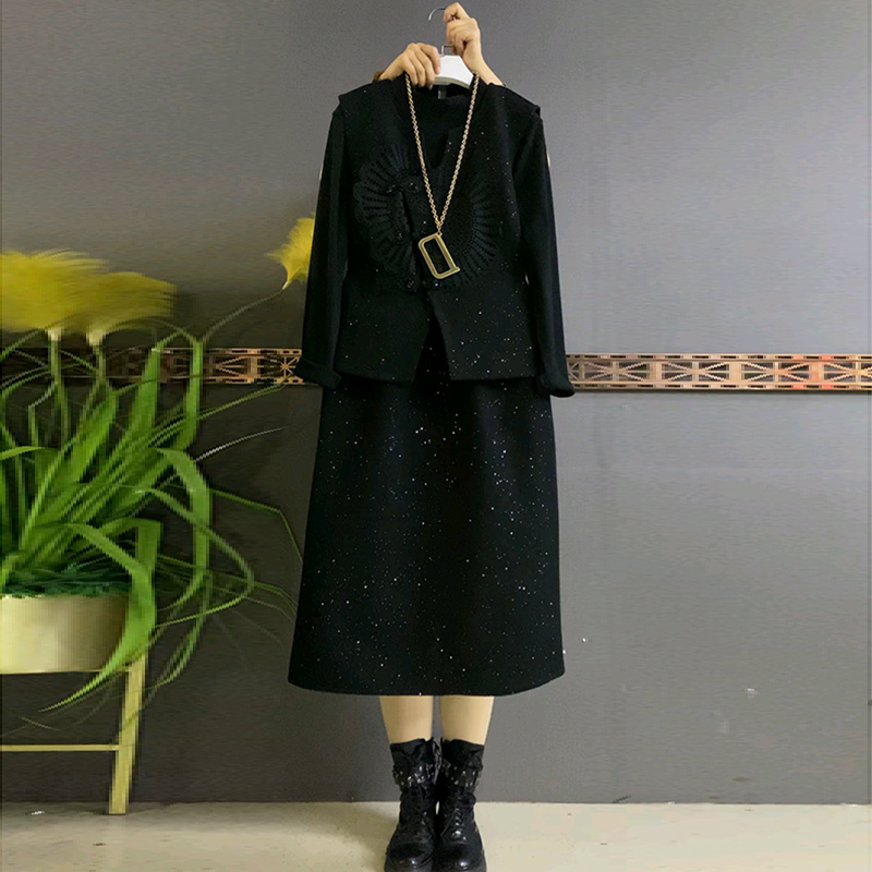 国风大码女装盘扣马甲打底衫半裙