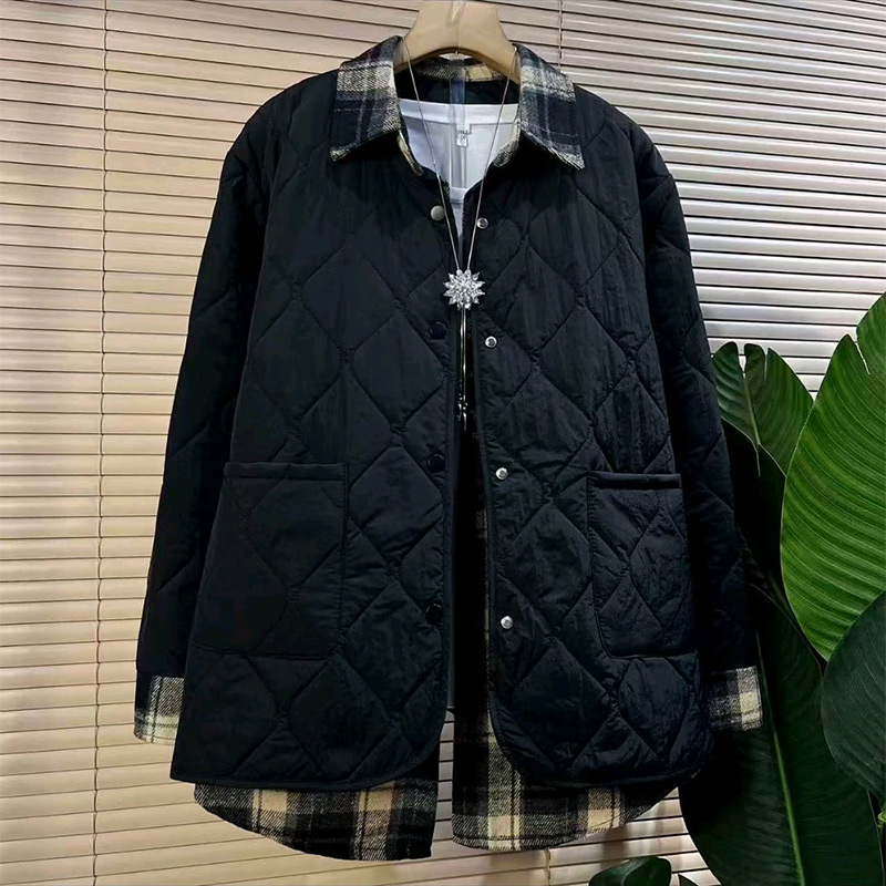 拼格假两件保暖棉服外套