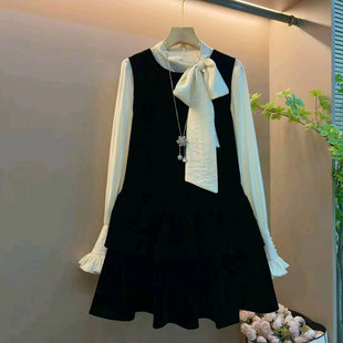 2026春季新款气质香风名媛洋气连衣裙两件套胖mm设计感大码女装女