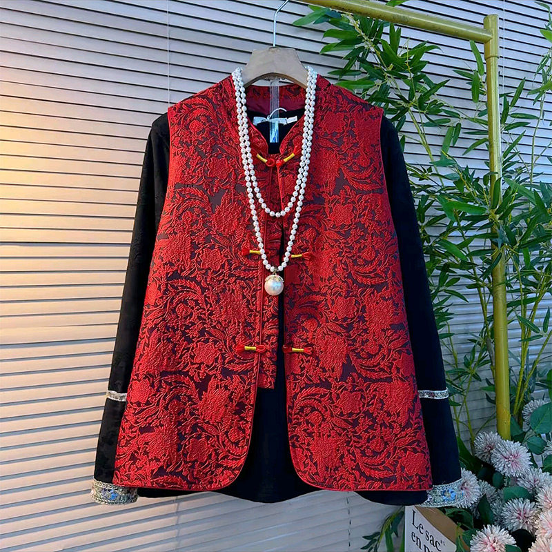 国风复古提花盘扣马甲吊坠丝绒拼袖遮肉打底衫新款胖妹妹大码女装,女装/女士精品,常规大码外套,淘宝优惠券,粉丝福利购,淘宝优惠卷