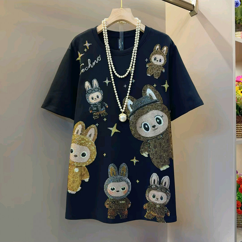 胖妹妹大码女装春季2026新款时尚网红欧货卡通镶钻超火洋气T恤衫,女装/女士精品,大码内搭,淘宝优惠券,粉丝福利购,淘宝优惠卷