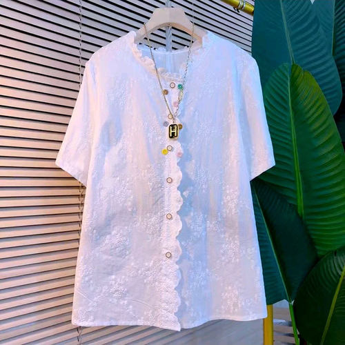 韩版时尚木耳边彩扣刺绣洋气衬衫