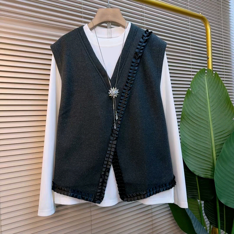 新款大码女装时尚马甲打底衫套装