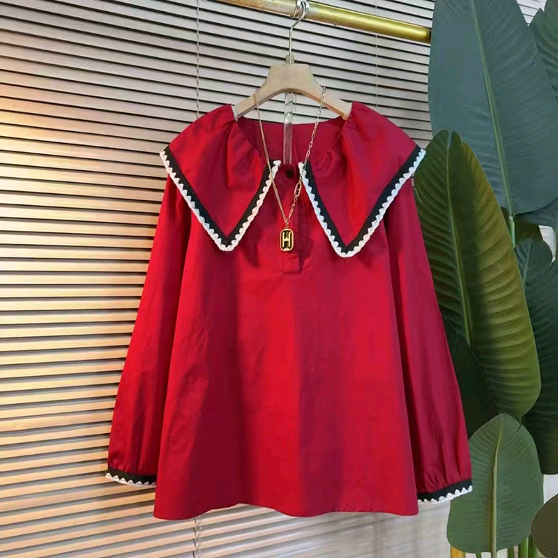 新款韩版时尚刺绣花边娃娃领衬衫