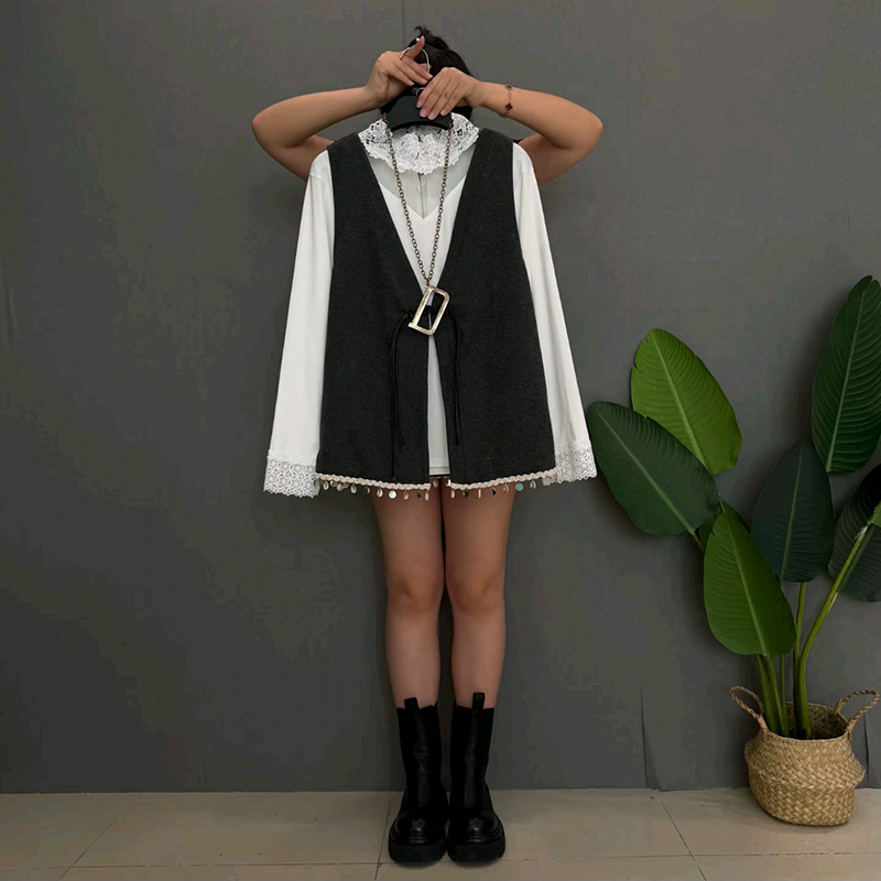 盘扣亮片马甲大码女装百搭打底衫