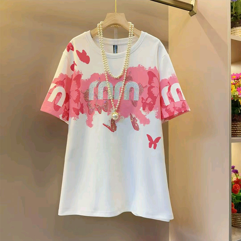 烫钻字母印花短袖T恤衫
