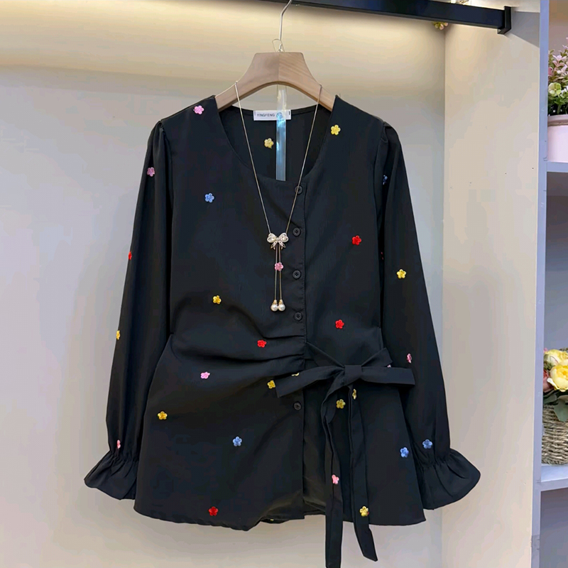 欧货刺绣收腰设计款时尚百搭衬衫