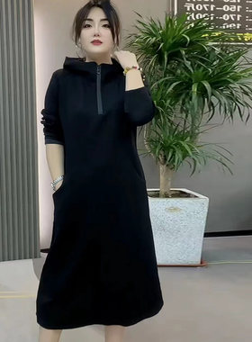 韩版休闲液氮棉软糯连帽卫衣裙