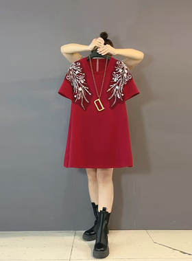 2025新款欧货重工钉珠翅膀洋气遮肉大衫大码女装胖mm宽松减龄上衣