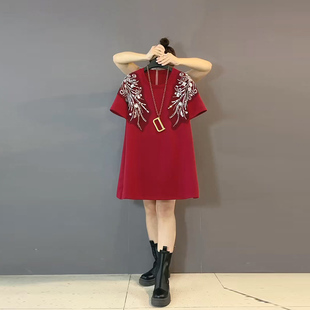 女装 大码 胖mm宽松减龄上衣 欧货重工钉珠翅膀洋气遮肉大衫 2025新款