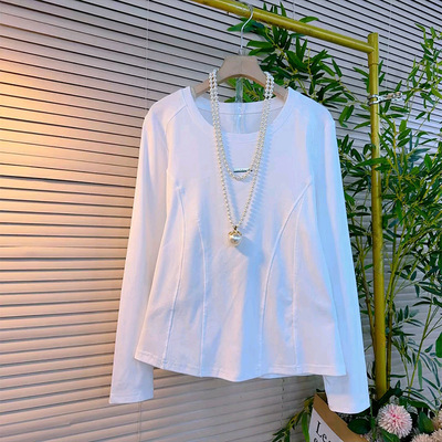 圆领长袖拼接纯色T恤衫