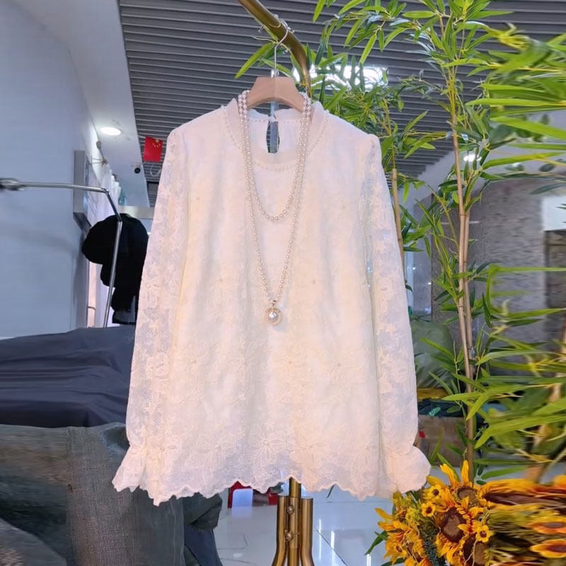 2026春季新款欧货气质蕾丝钉珠圆领女人衫大码女装胖mm洋气上衣女,女装/女士精品,大码内搭,淘宝优惠券,粉丝福利购,淘宝优惠卷