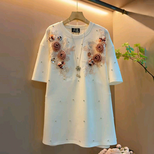 宽松重工钉钻立体花中长款 胖妹妹大码 2026新款 春季 高级感上衣 女装