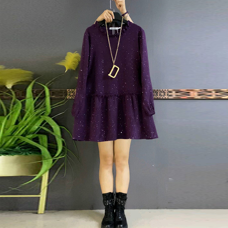 新款韩版时尚木耳圆领亮闪大衫女