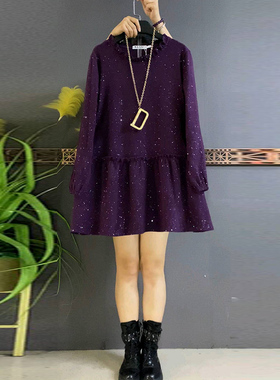 2025秋季新款韩版时尚木耳圆领亮闪大衫大码女装胖mm遮肉显瘦上衣