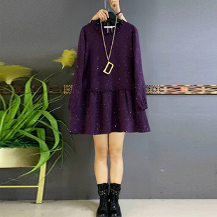 时尚 韩版 木耳圆领亮闪大衫 大码 胖mm遮肉显瘦上衣 2025秋季 女装 新款