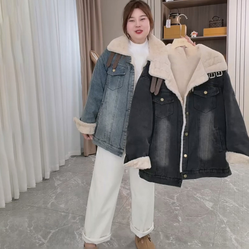 个性加绒加厚牛仔派克服