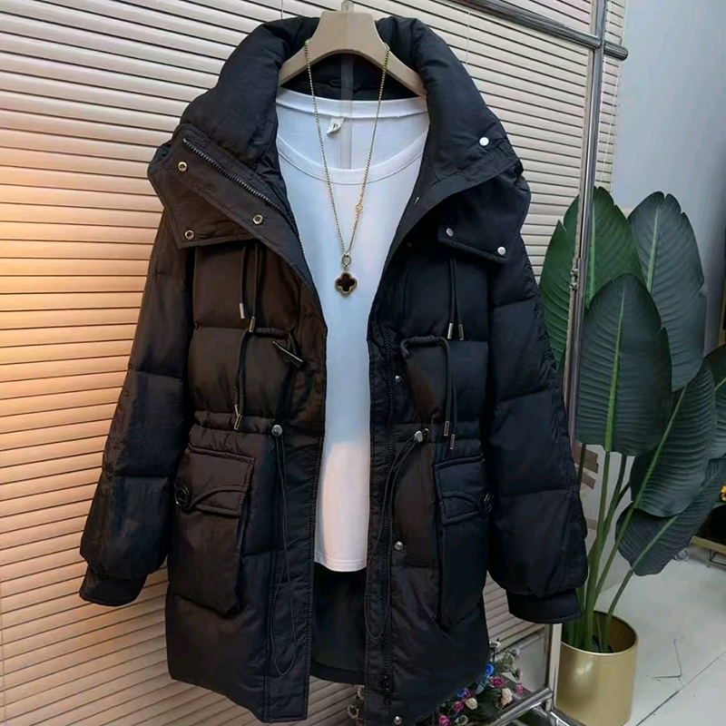 冬季大码女装连帽牛角扣棉服外套