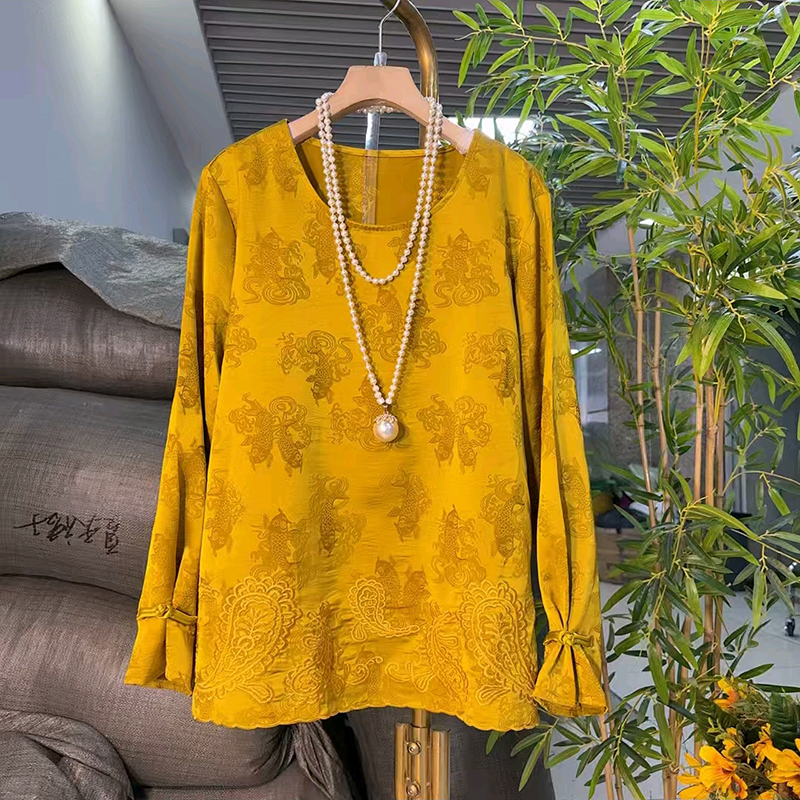 国风大码女装缎面提花盘扣大衫