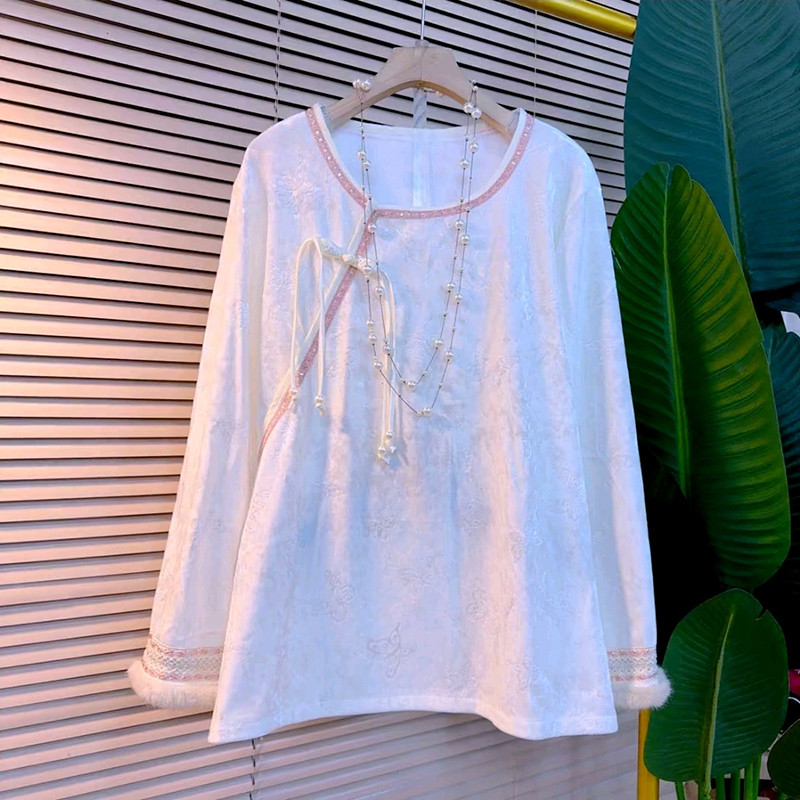 拼接亮片大码女装盘扣国风衬衫