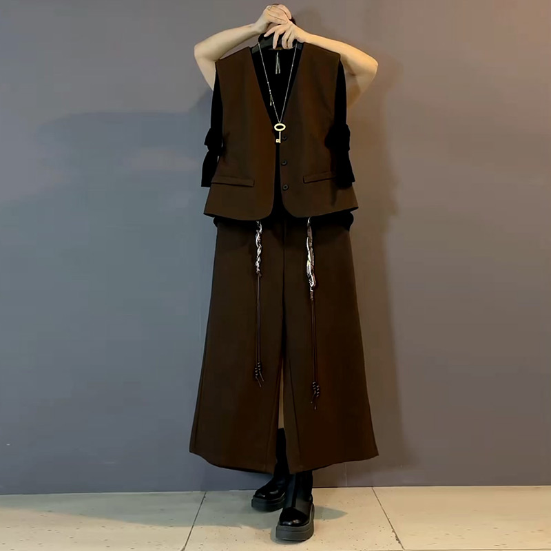 西装马甲编织腰带裤子套装