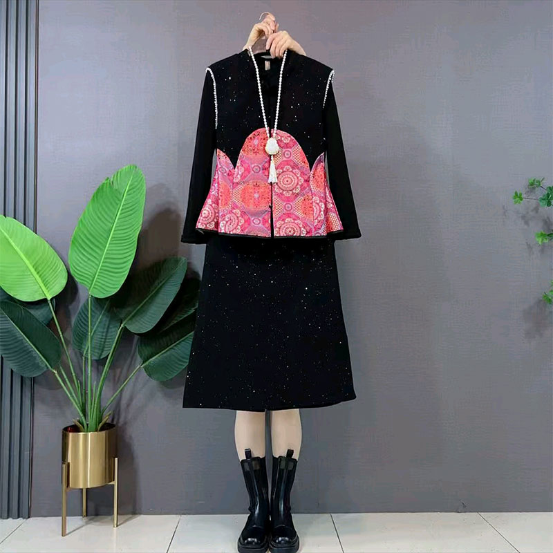 提花马甲半身裙气质爆款三件套