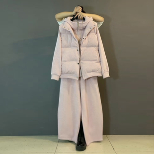 新款 棉马甲休闲款 大码 糯米绒加绒连帽卫衣卫裤 女装 胖妹妹2025秋季