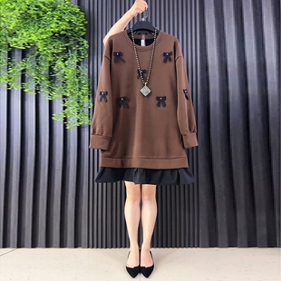 减龄新款 韩版 大码 胖MM时尚 蝴蝶结加绒舒适百搭卫衣潮 女装 2025秋季