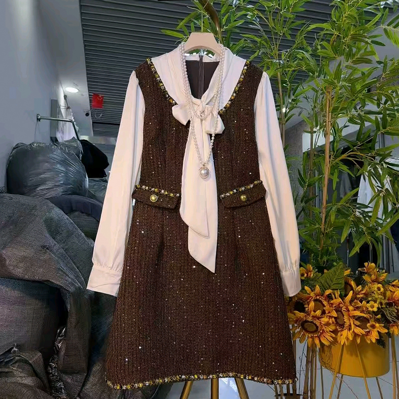 欧货时尚加厚拼接小香风连衣裙