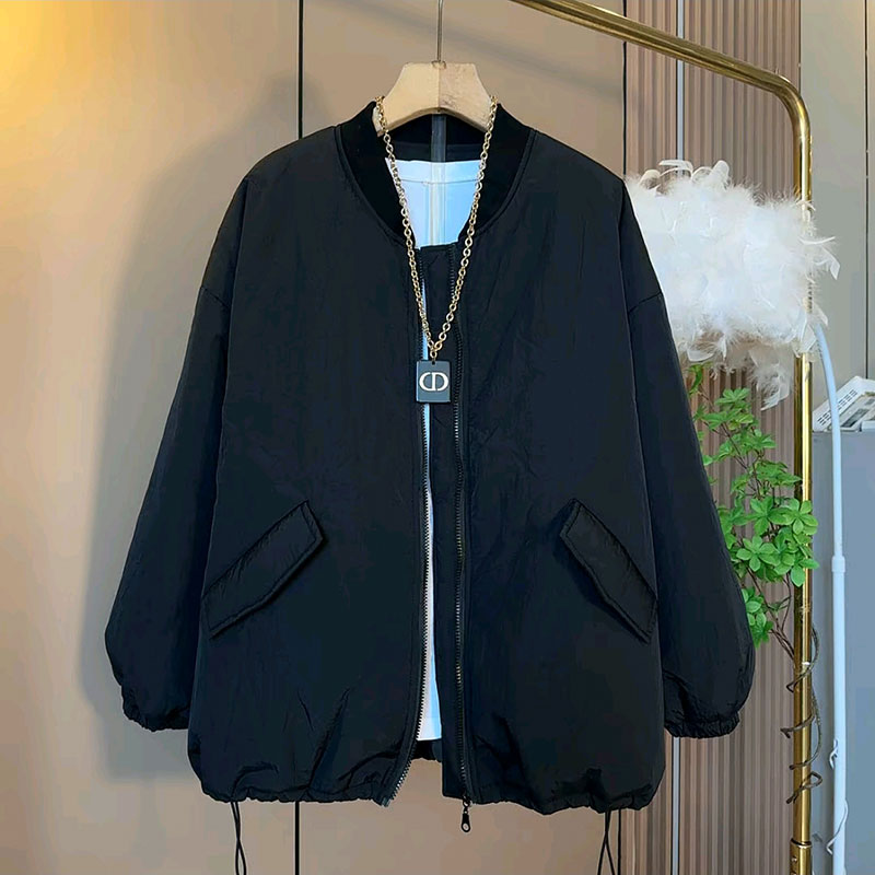 欧货时尚纯色简约棒球服夹棉外套