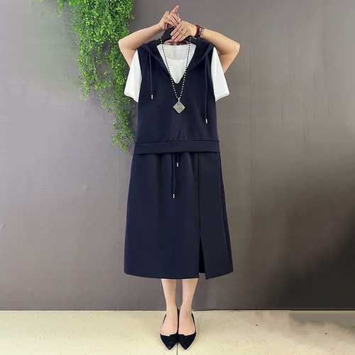 时尚休闲马甲半袖半身裙三件套