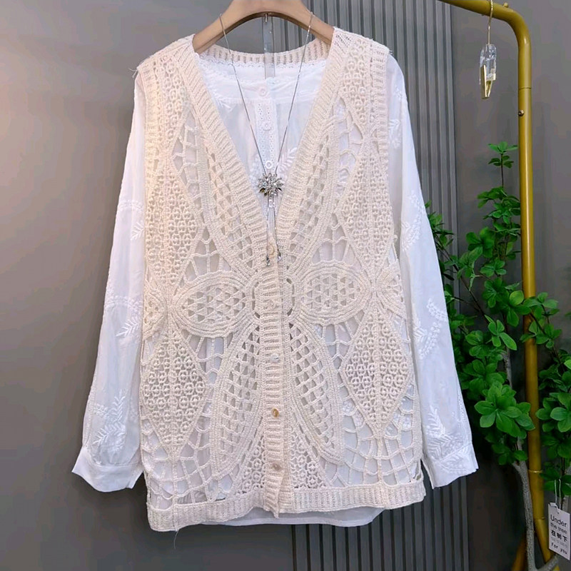 胖妹妹2026春季新款大码女装欧货镂空提花针织马甲刺绣衬衫两件套,女装/女士精品,大码套装,淘宝优惠券,粉丝福利购,淘宝优惠卷