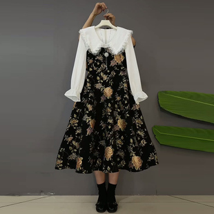 女装 胖MM显瘦背带裙两件套大码 碎花裙潮 百搭娃娃领打底衫 2025爆款