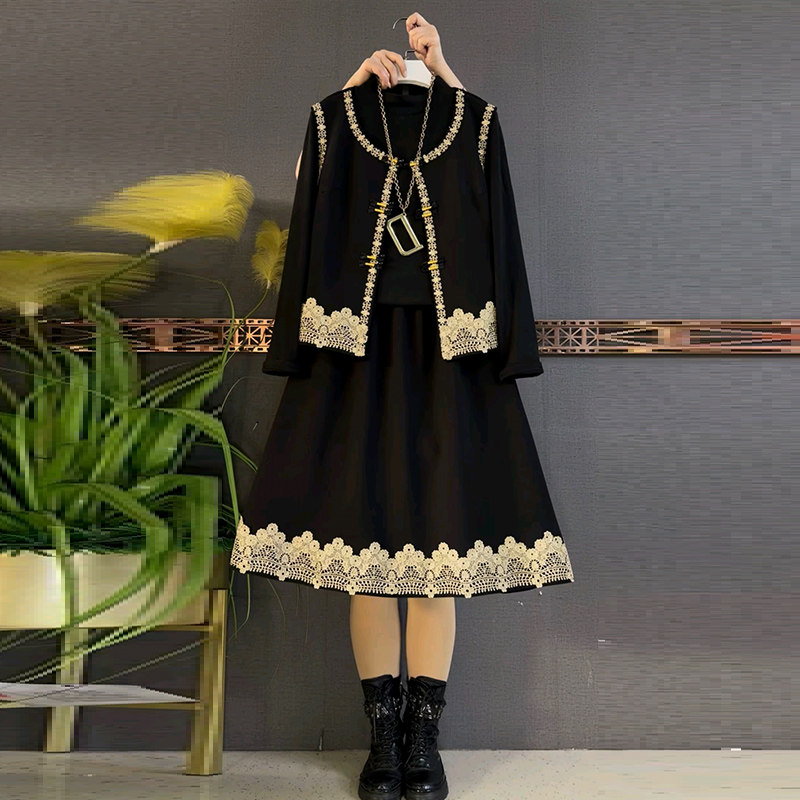 胖妹妹显瘦蕾丝拼接马甲半身裙两件套2026春季新款盘扣复古马夹潮,女装/女士精品,大码套装,淘宝优惠券,粉丝福利购,淘宝优惠卷