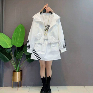 2026春季新款休闲运动套装连帽拉链外套短裙两件套胖mm