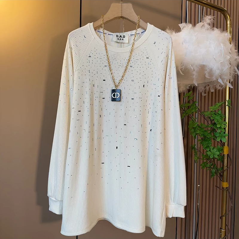 大码女装烫钻圆领休闲大衫