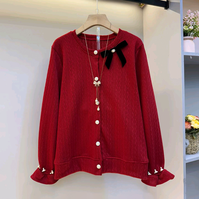 欧货蝴蝶结洋气圆领百搭针织开衫