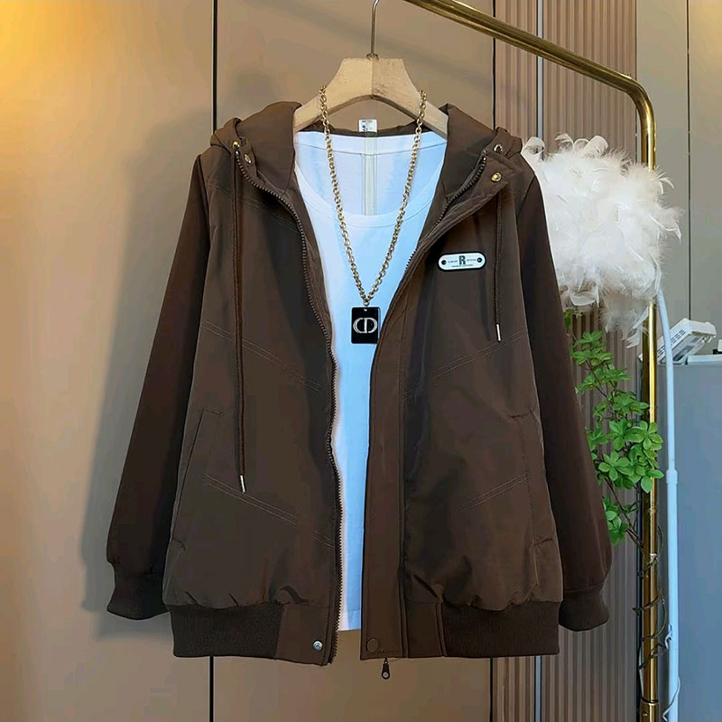 大码冬大方连帽显瘦拼接薄棉外套