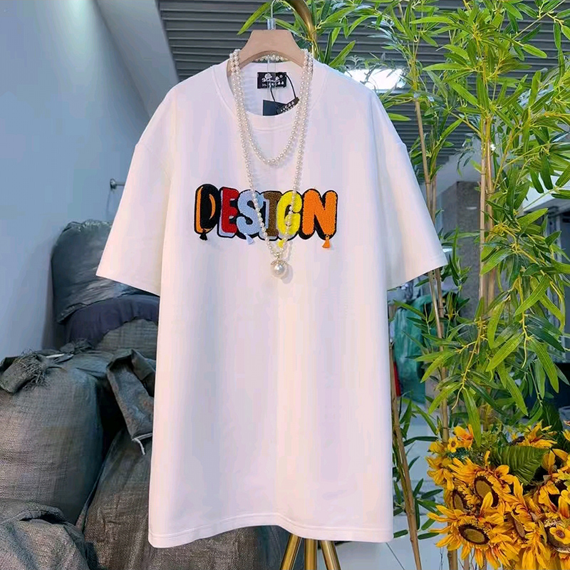 字母刺绣大码女装中长款T恤衫