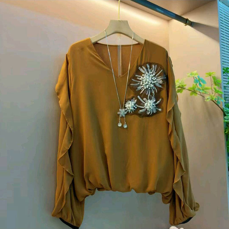 2026春季新款韩版高级感重工钉珠长袖衫大码女装胖mm洋气百搭上衣,女装/女士精品,大码内搭,淘宝优惠券,粉丝福利购,淘宝优惠卷