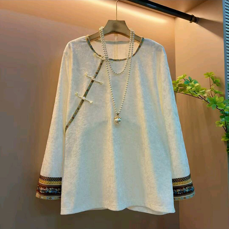 新中式复古国风提花刺绣女人衫女